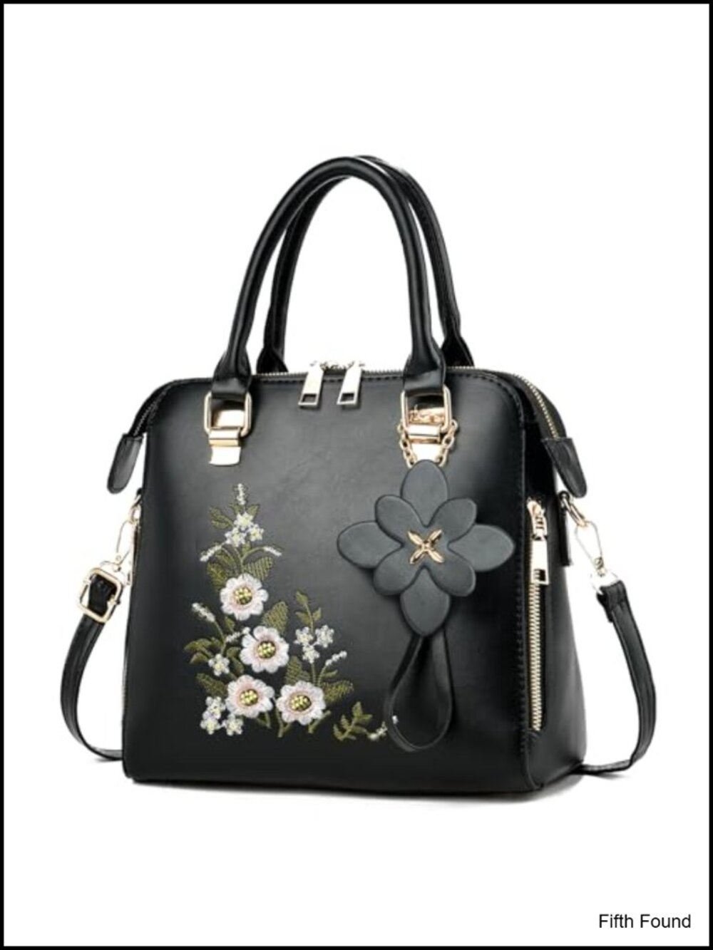 Vintage Embroidered Satchel Crossbody Handbag 3D Floral Matte PU Purse